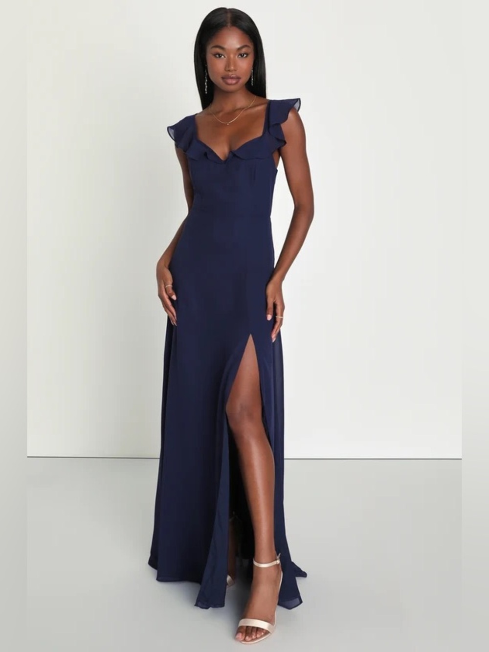 Lulu's Navy Blue Ruffled Tie-Back Maxi Dress ++ EXTRA DRESS